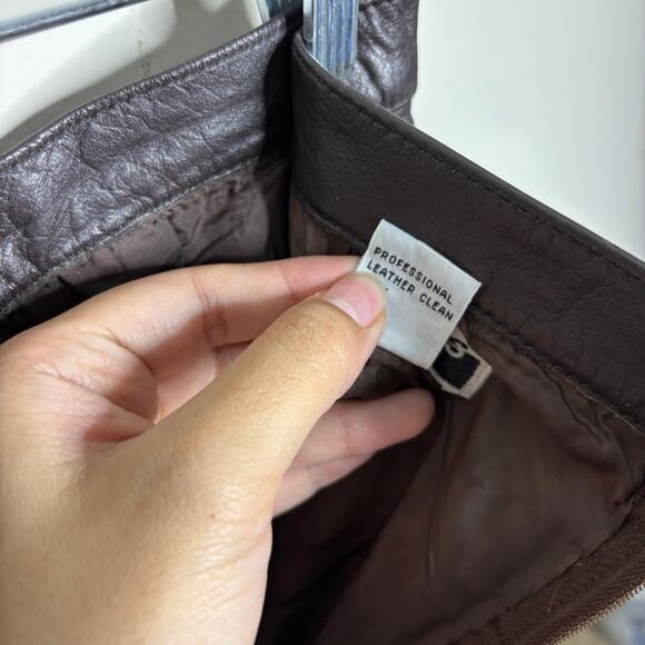 Contrasts Brown Leather Vintage Mini Skirt Sz 7 - Picture 5 of 9